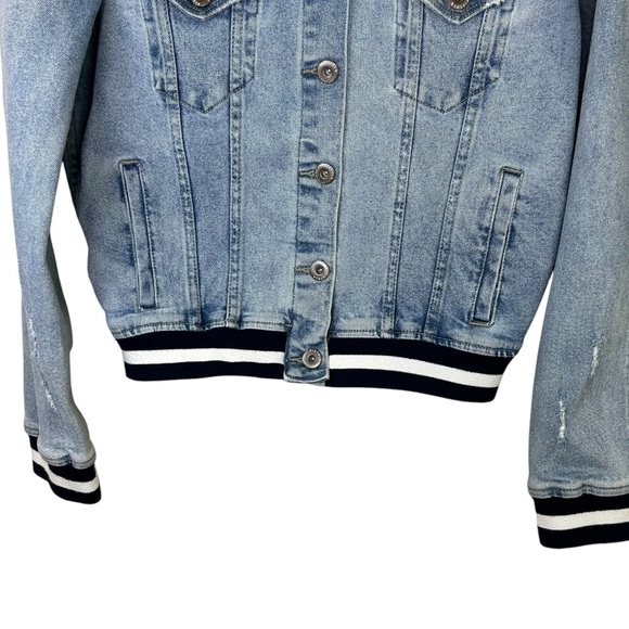 Pistola - Women’s ‘Brando’ Distressed, Bomber Denim Jacket, Trim - Blue, Medium - Picture 11 of 16